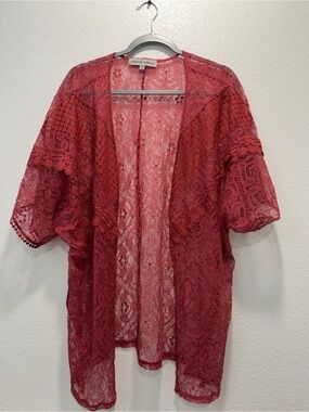 Absolutely Famous Red Lace Open-Front Kimono Boho Size M